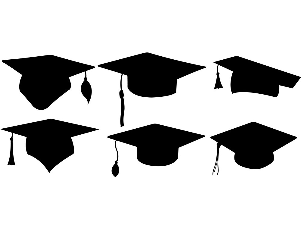 6 つの異なる卒業帽子のイラスト