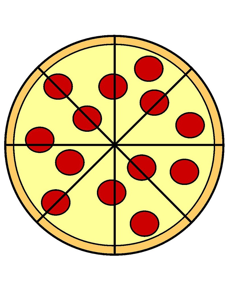 8枚切りのシンプルなピザのイラスト