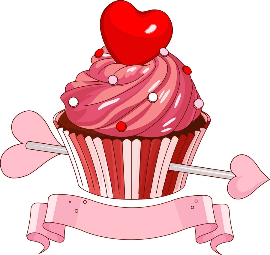 愛の矢印が付いたバレンタイン カップケーキのイラスト イラスト