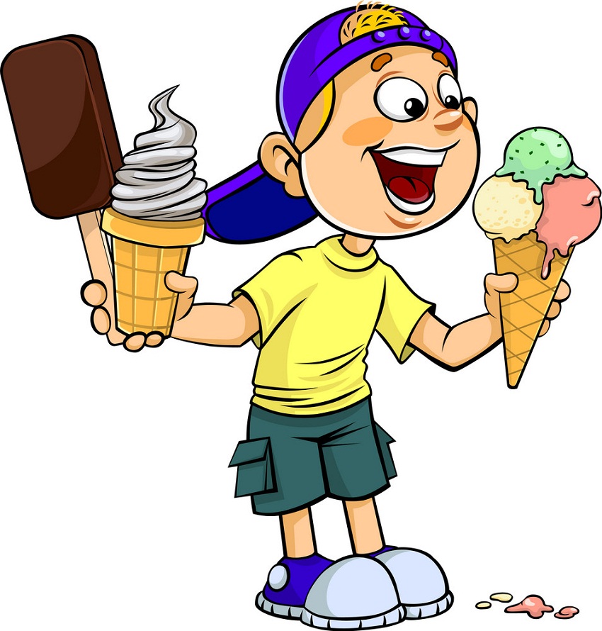 アイスクリームをたくさん持った男の子のイラスト イラスト
