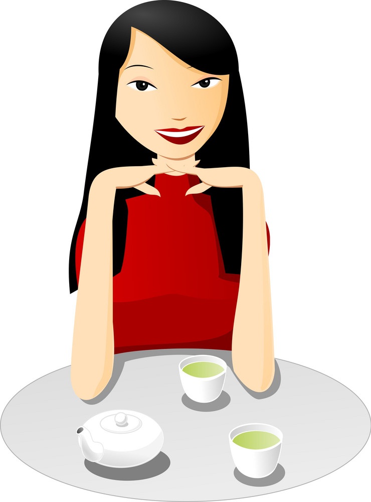 アジアの女の子とお茶のイラスト