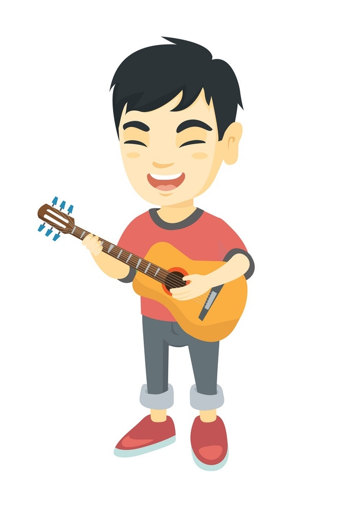 アコースティック ギターを歌い、演奏する少年のイラスト イラスト