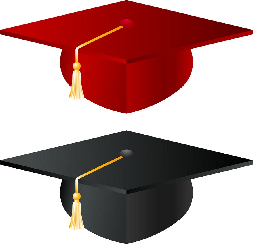 赤と黒の卒業帽のイラスト