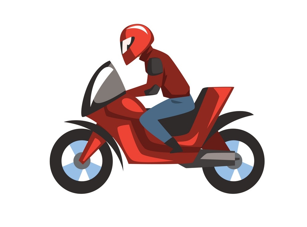 赤いヘルメットをかぶった男性がバイクに乗って イラスト イラスト