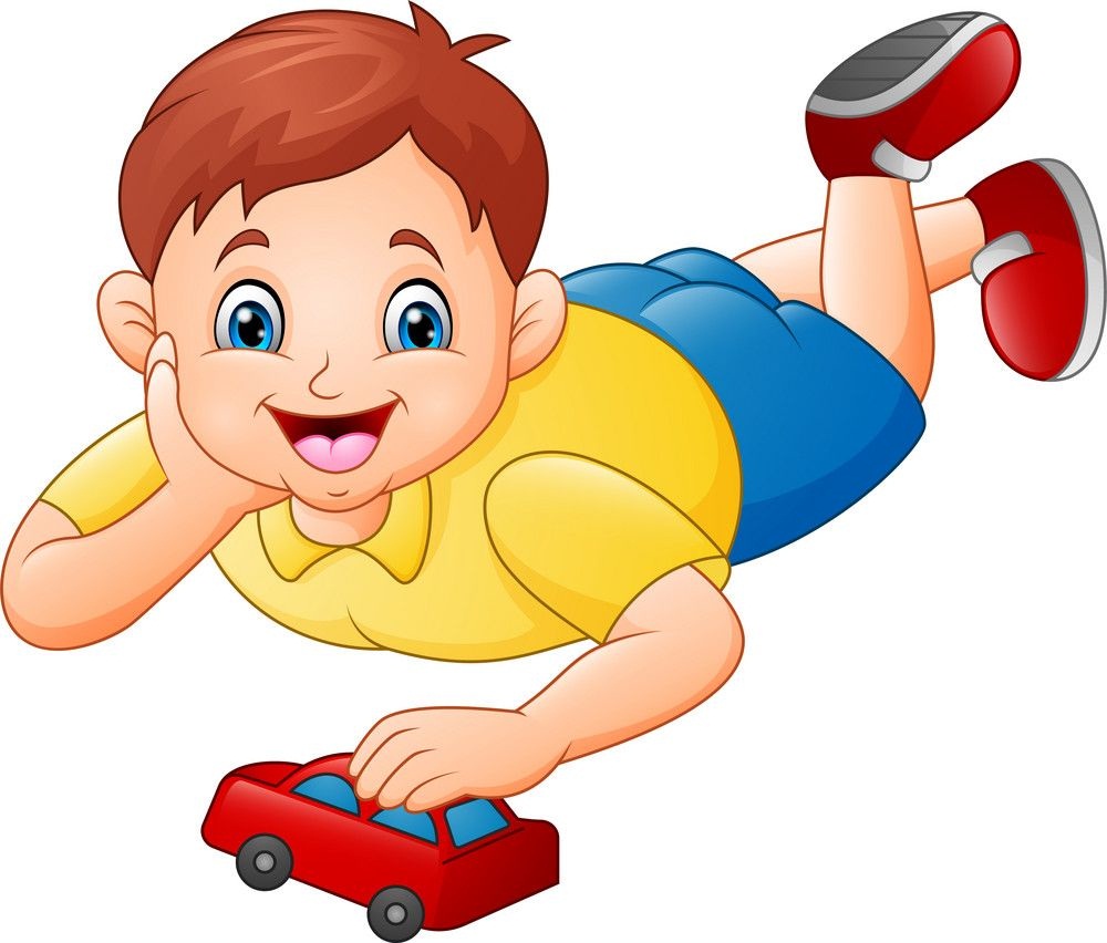 赤いおもちゃの車で遊んでいる男の子のイラスト