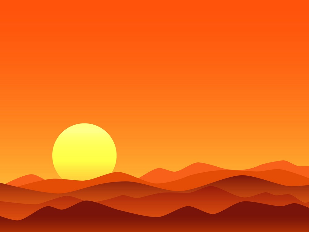 赤い砂漠の明るい日の出のイラスト