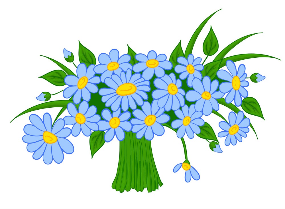 青いヒナギクの花束のイラスト
