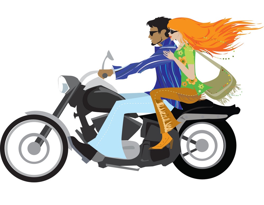 バイクに乗ったカップルのイラスト イラスト