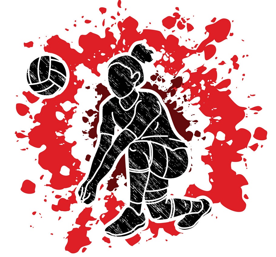 バレーボールをするアクション女性のグラフィックイラスト イラスト