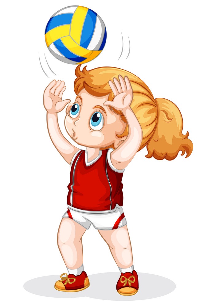 バレーボールをする白人の女の子のイラスト イラスト