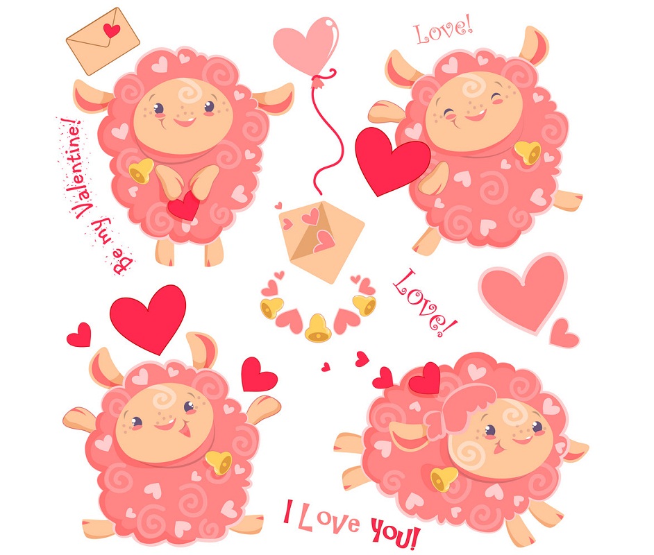 バレンタインイラストのかわいい面白いピンクの羊 イラスト