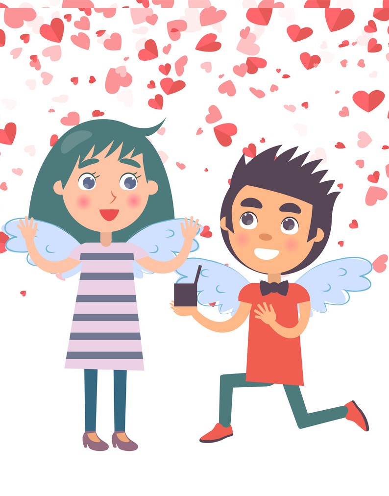 バレンタイン少年のプロポーズ女性への結婚イラスト イラスト