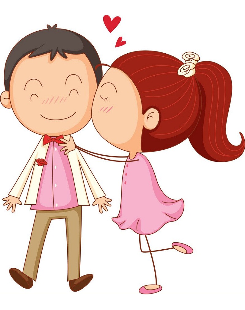 バレンタインデーのイラストで女の子が男の子にキスする イラスト