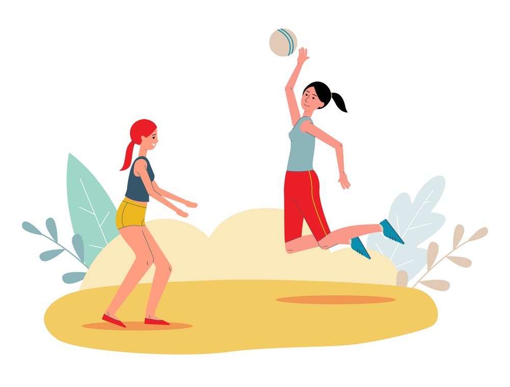 ビーチバレーボールをする2人の女性のイラスト イラスト
