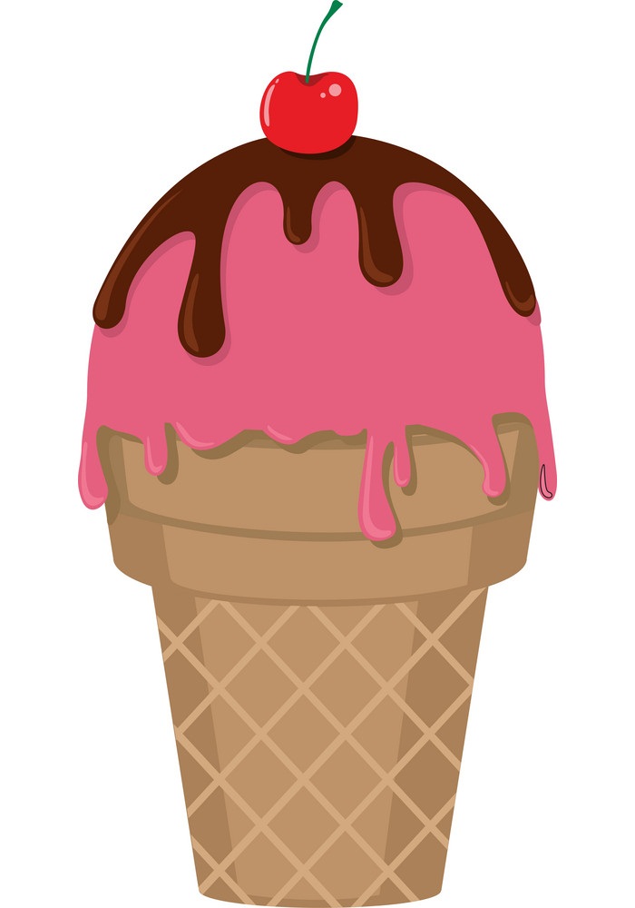 チェリートッピングのアイスクリームコーンのイラスト イラスト