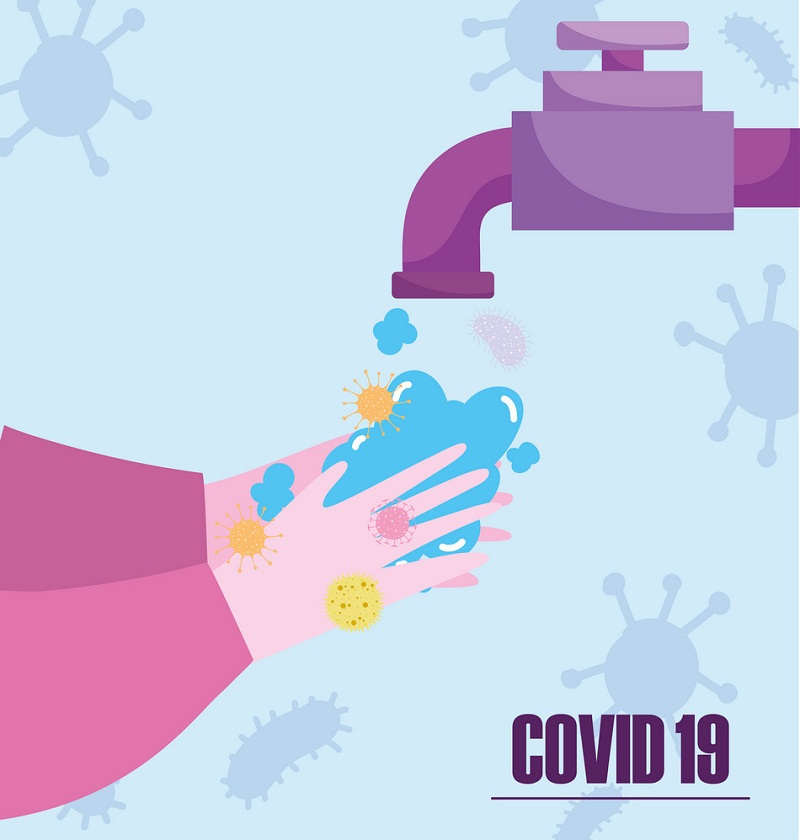 covid 19コロナウイルスのイラスト、予防は頻繁に手を洗ってください イラスト