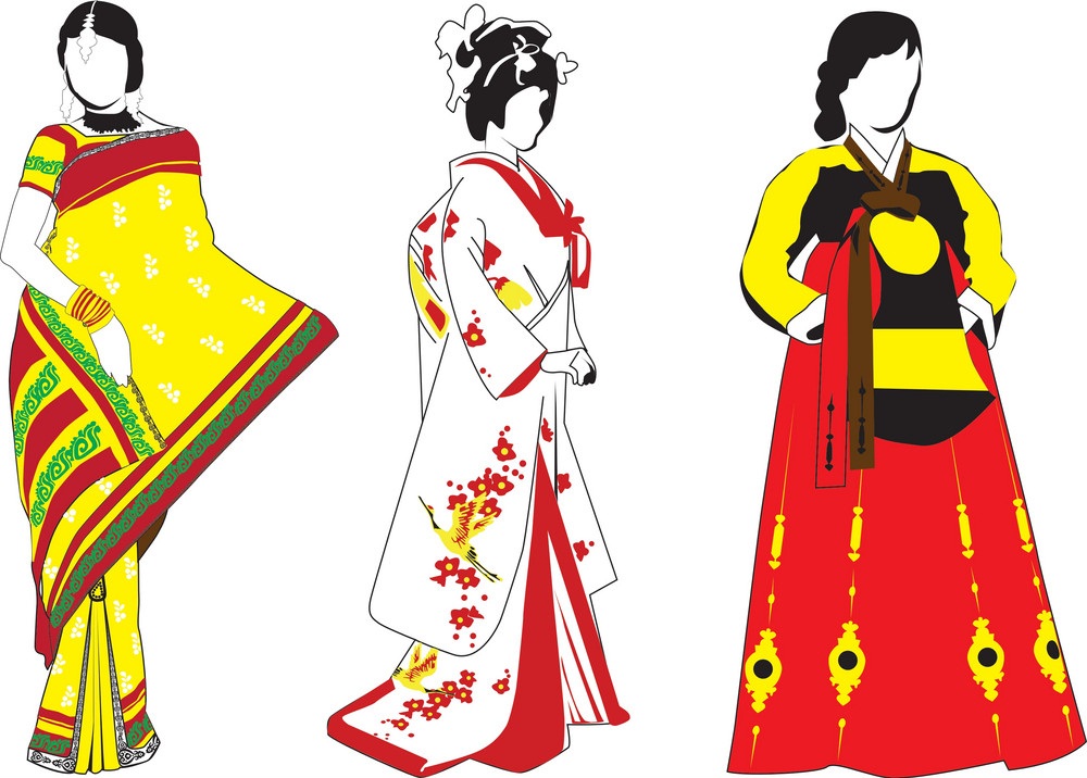 伝統的な衣装を着たアジアの女の子のイラスト イラスト