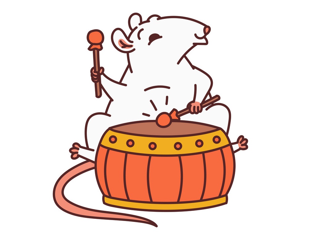 ドラムを演奏する中国のネズミのイラスト イラスト