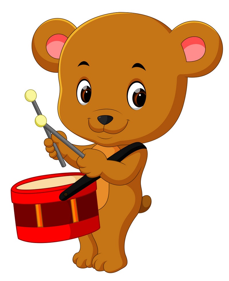ドラムを演奏するかわいいクマのイラスト イラスト