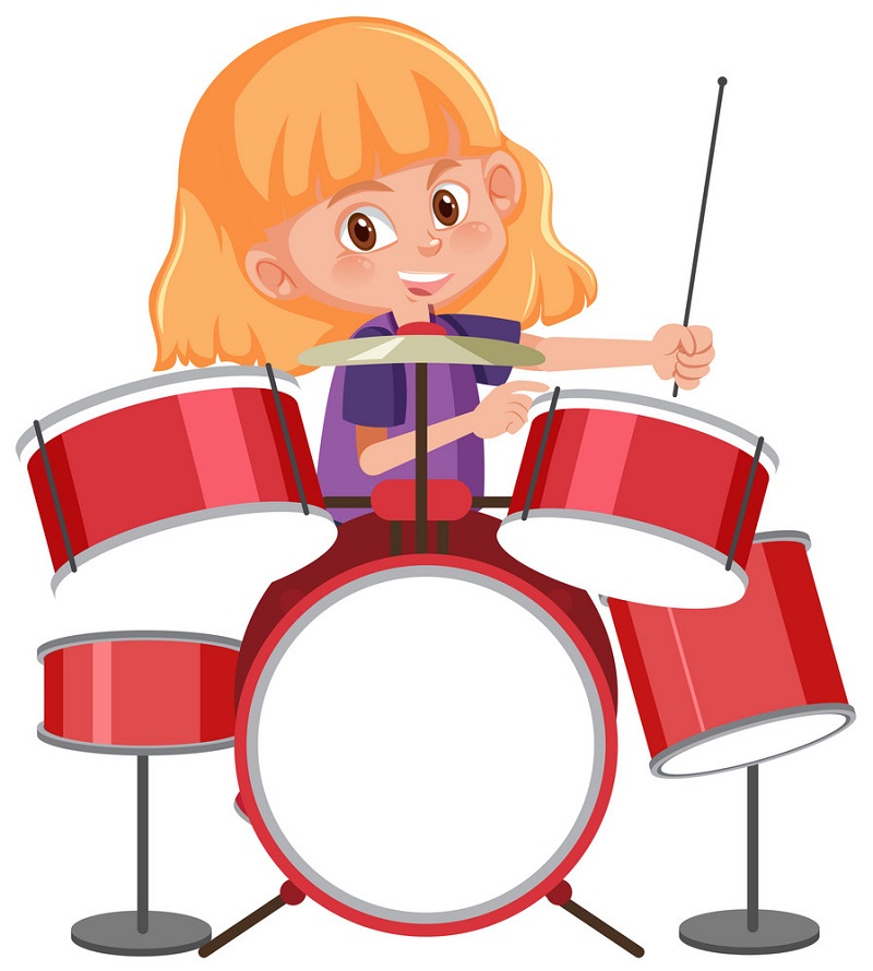 ドラムを演奏する女の子のイラスト イラスト