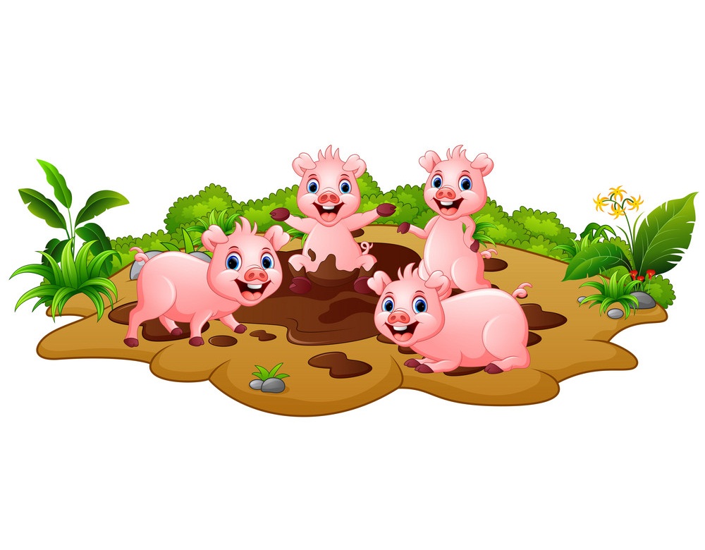 泥遊びをしている豚のイラスト イラスト