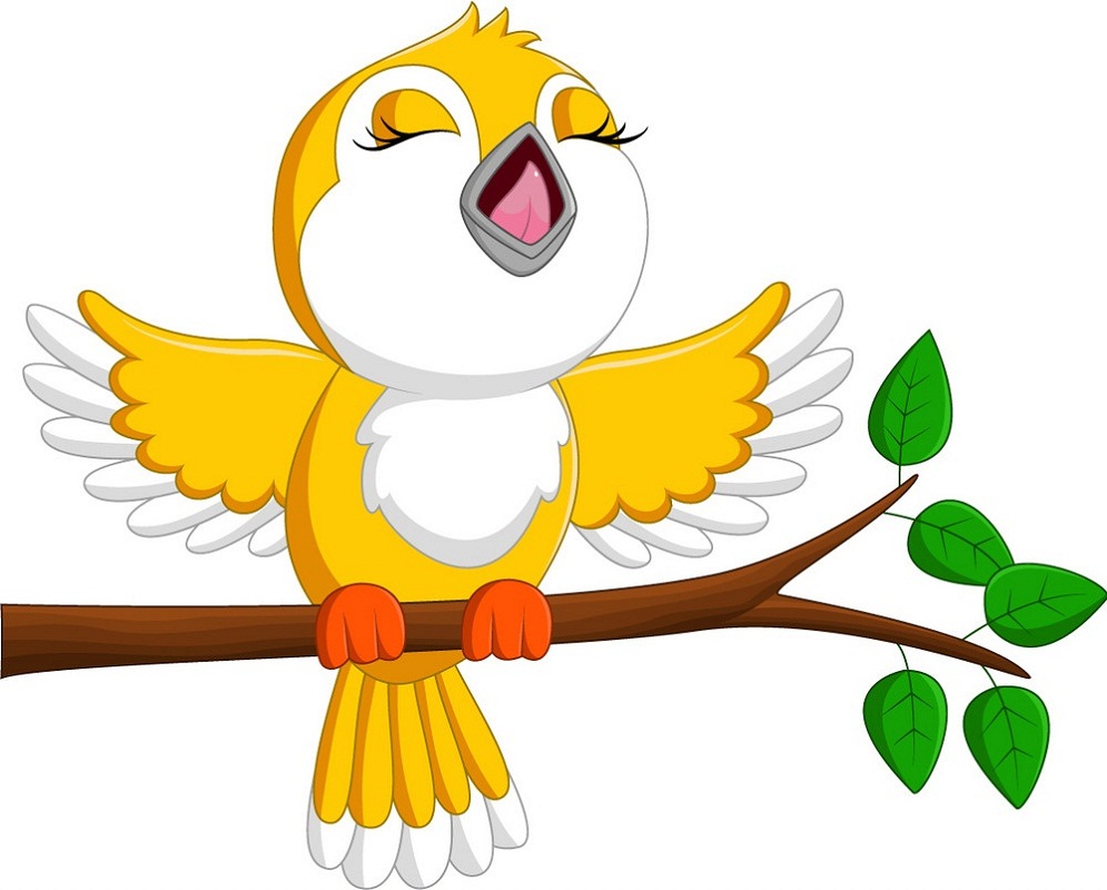 枝の上で歌っている黄色い鳥のイラスト イラスト