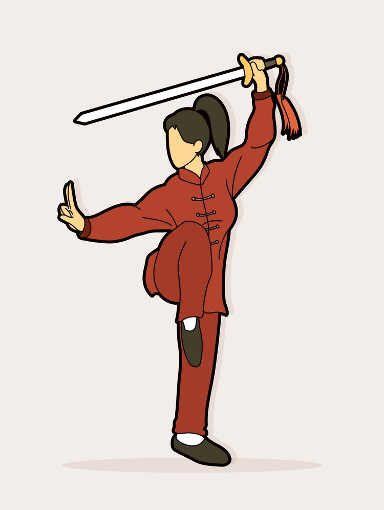 ファイティングポーズで剣を持つ女性のイラスト イラスト