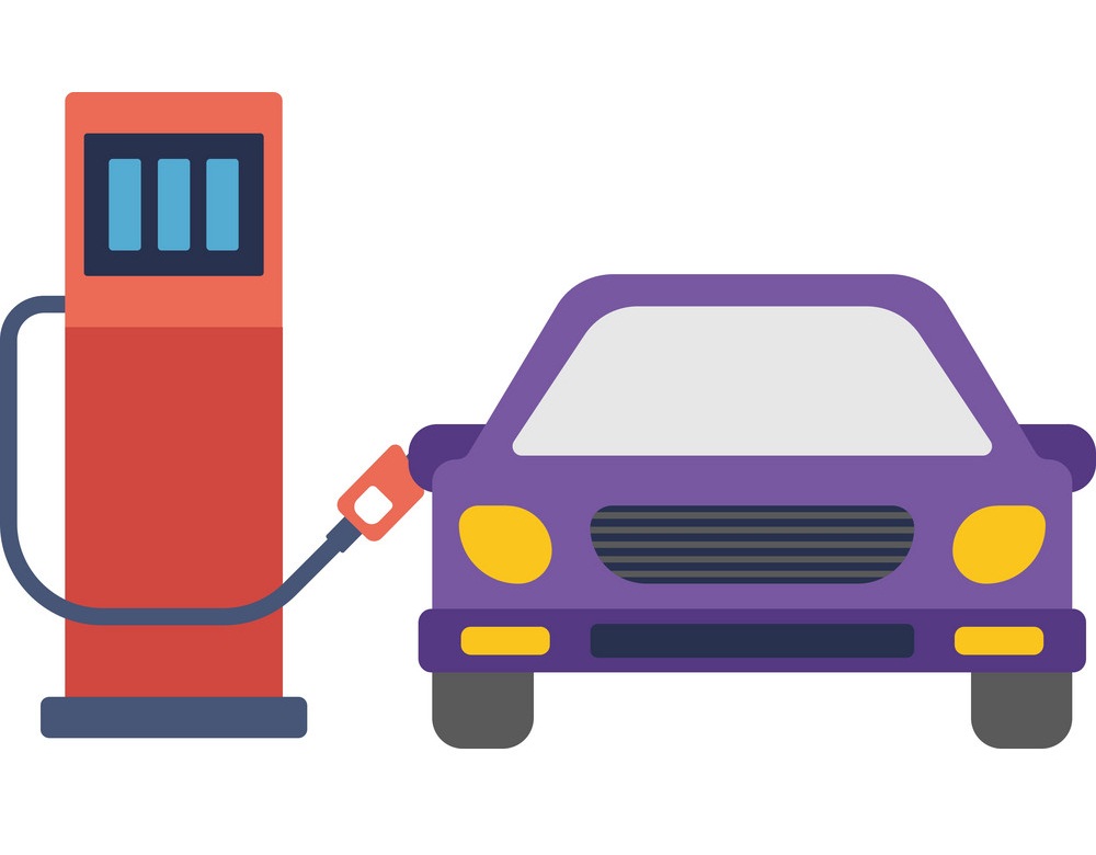 ガソリンスタンドの車が燃料で満たされているイラスト イラスト