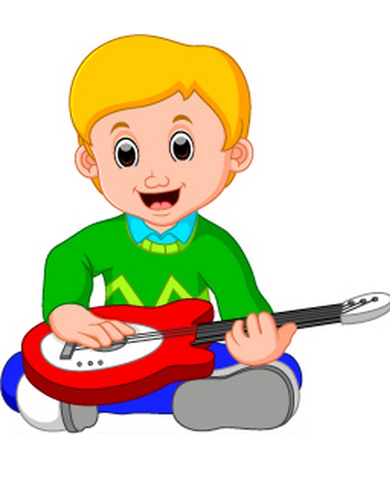 ギターを弾く小さな少年漫画のイラスト イラスト