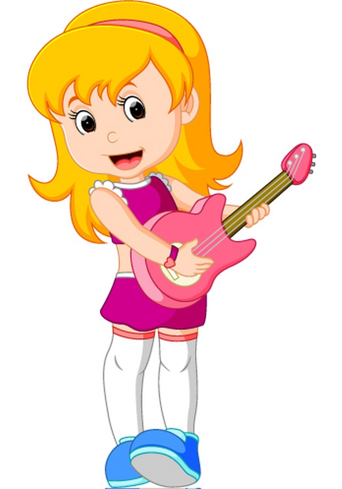 ギターを弾くクールなロック スターの女の子のイラスト イラスト