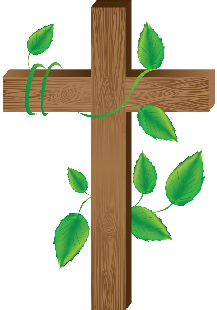 葉と木製の十字架のイラスト