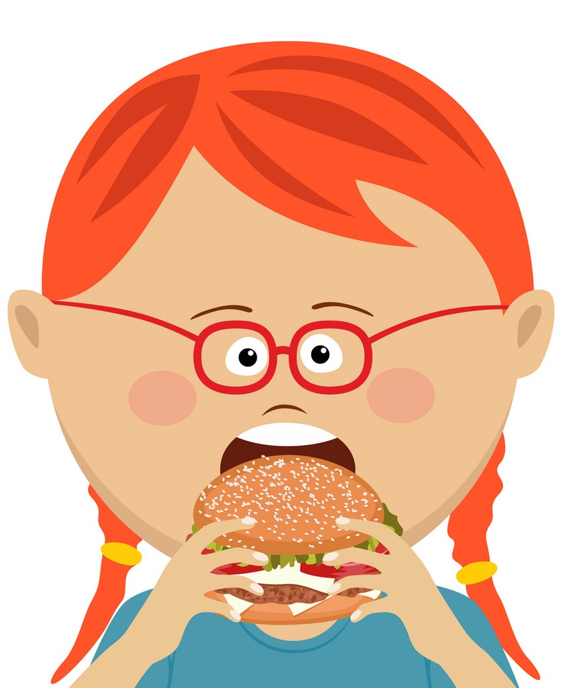 ハンバーガーを食べるかわいい女の子のイラスト