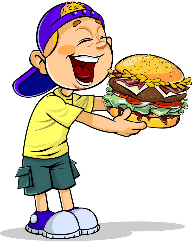 ハンバーガーを食べる男の子のイラスト