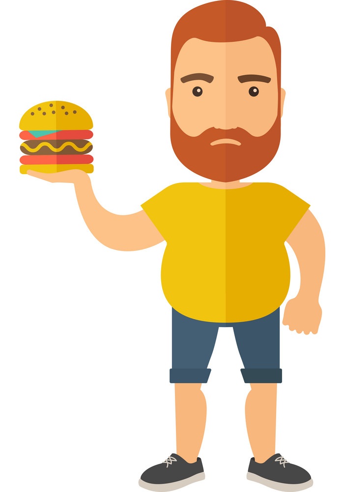 ハンバーガーを手に持った男性のイラスト