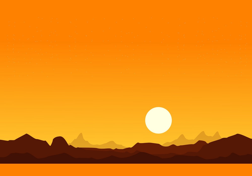 日の出の砂漠の風景のイラスト