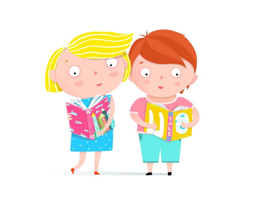 本を読んでいる男の子と女の子のイラスト イラスト