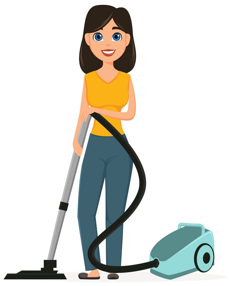 家に掃除機をかける主婦のイラスト イラスト