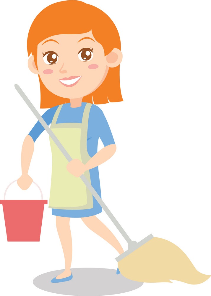 家の掃除をする主婦のイラスト