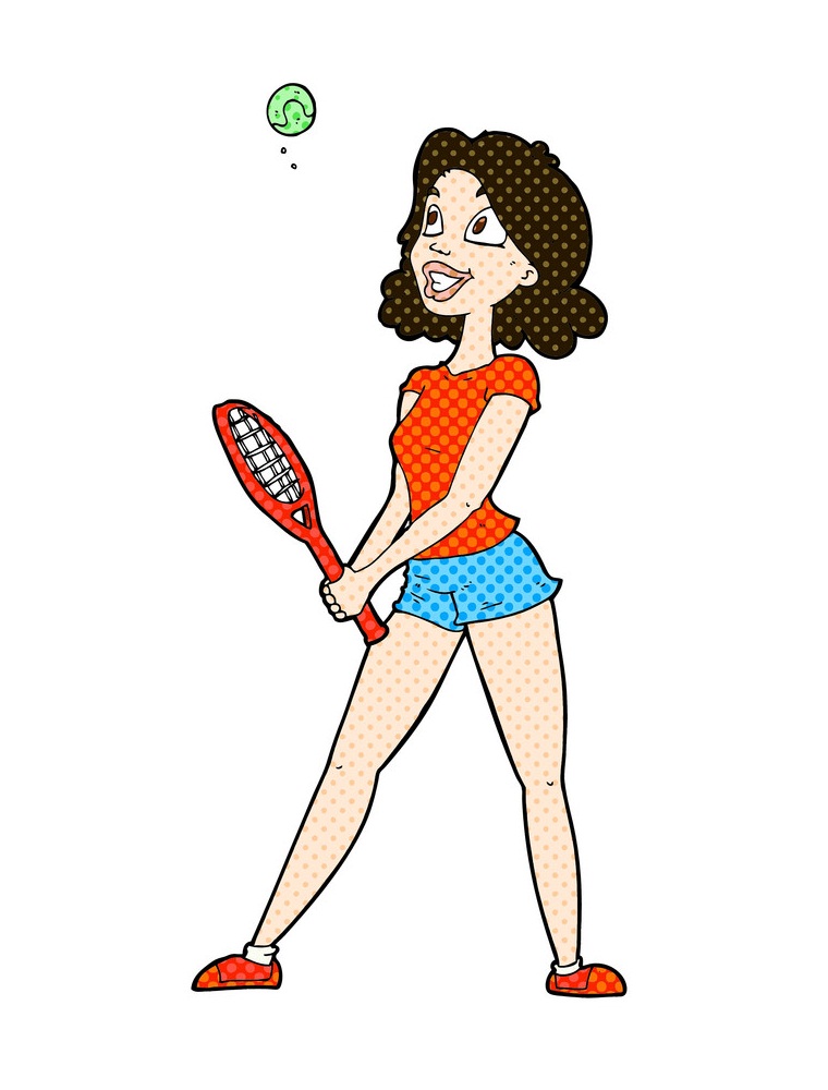 イラスト漫画テニスをしている女性