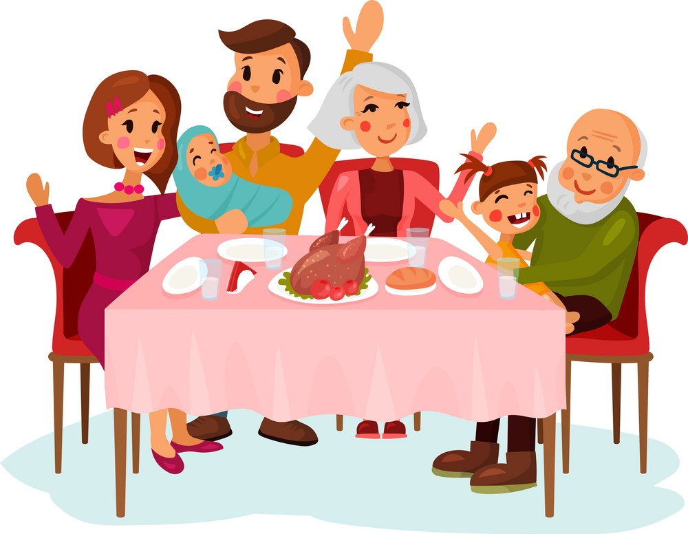 感謝祭のディナーの家族のイラスト