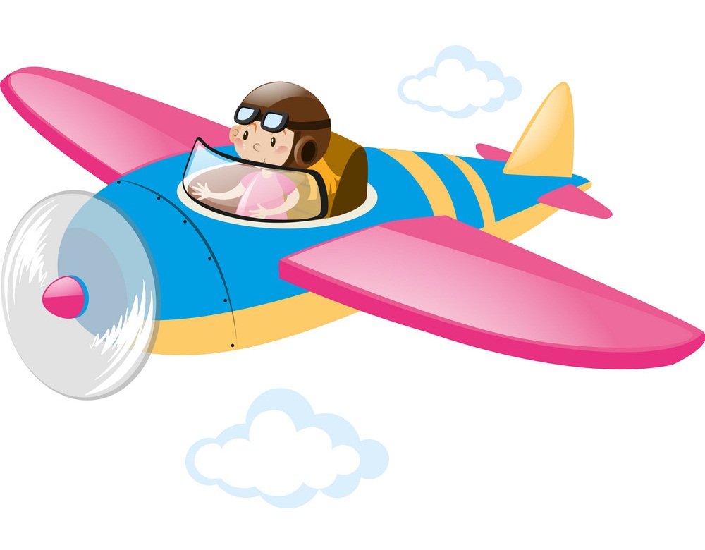 カラフルな飛行機で飛んでいるパイロットのイラスト イラスト