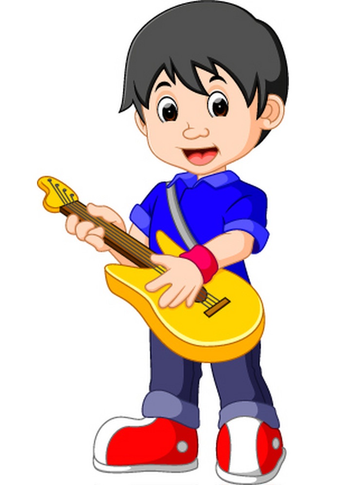 彼のギターを持つ小さな男の子のイラスト イラスト