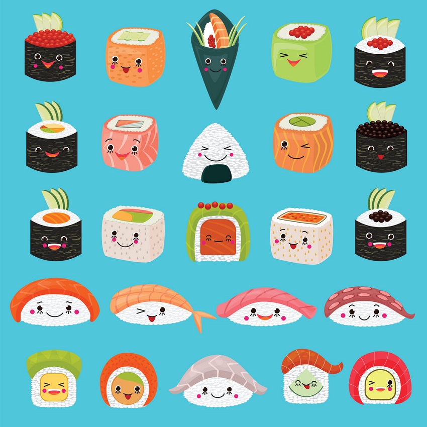 かわいい寿司の絵文字のイラスト