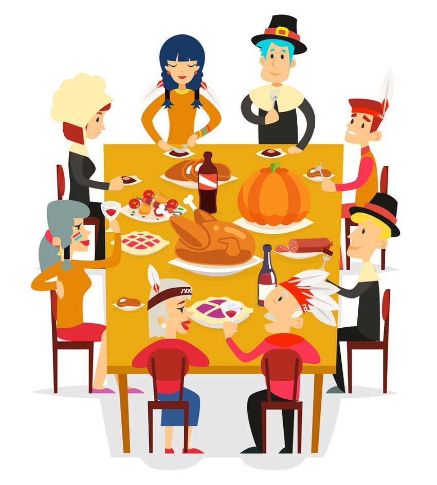 家族の感謝祭の食事のイラスト