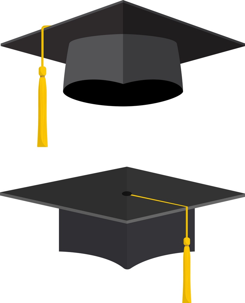 黄色のタッセルが付いた 2 つの卒業帽のイラスト イラスト
