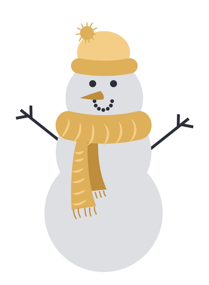 黄色い帽子とスカーフをした雪だるまのイラスト イラスト