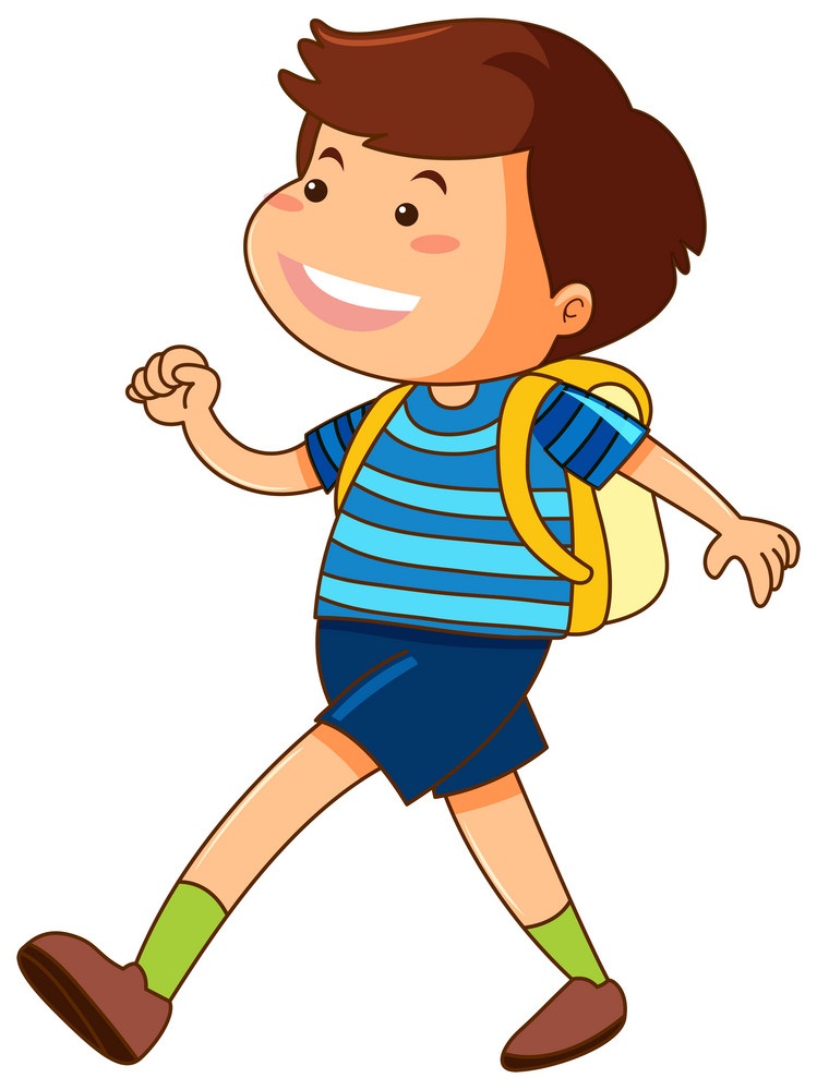 黄色いバックパックを持つ幸せな少年のイラスト