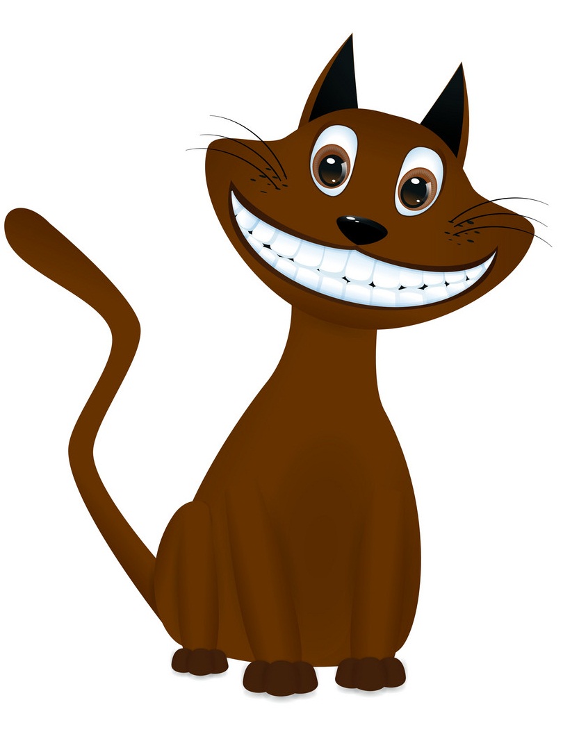 大きな歯の図を持つ茶色の猫