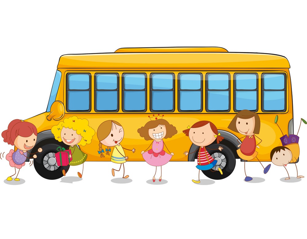 子供たちとスクールバスのイラスト イラスト