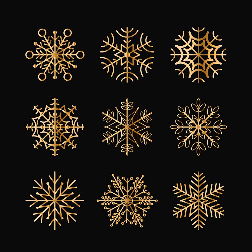 黄金の雪の結晶のセットのイラスト イラスト